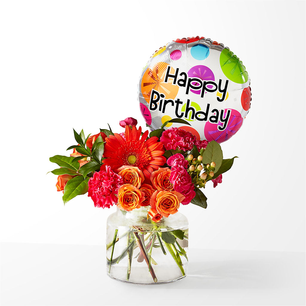 Fiesta Bouquet with Birthday Balloon – Foryouflower.com, Tontitown AR