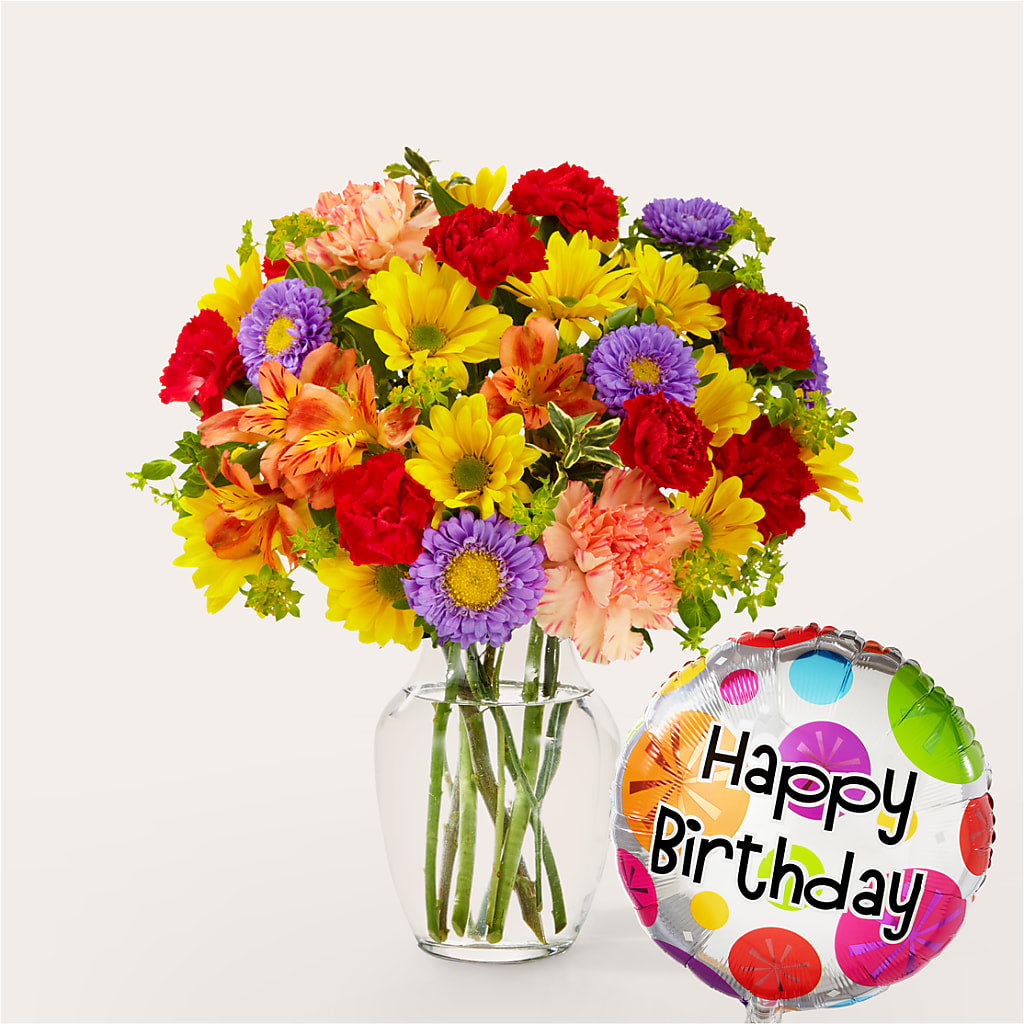 Kaleidoscope Bouquet with Birthday Balloon – Foryouflower.com, Tontitown AR