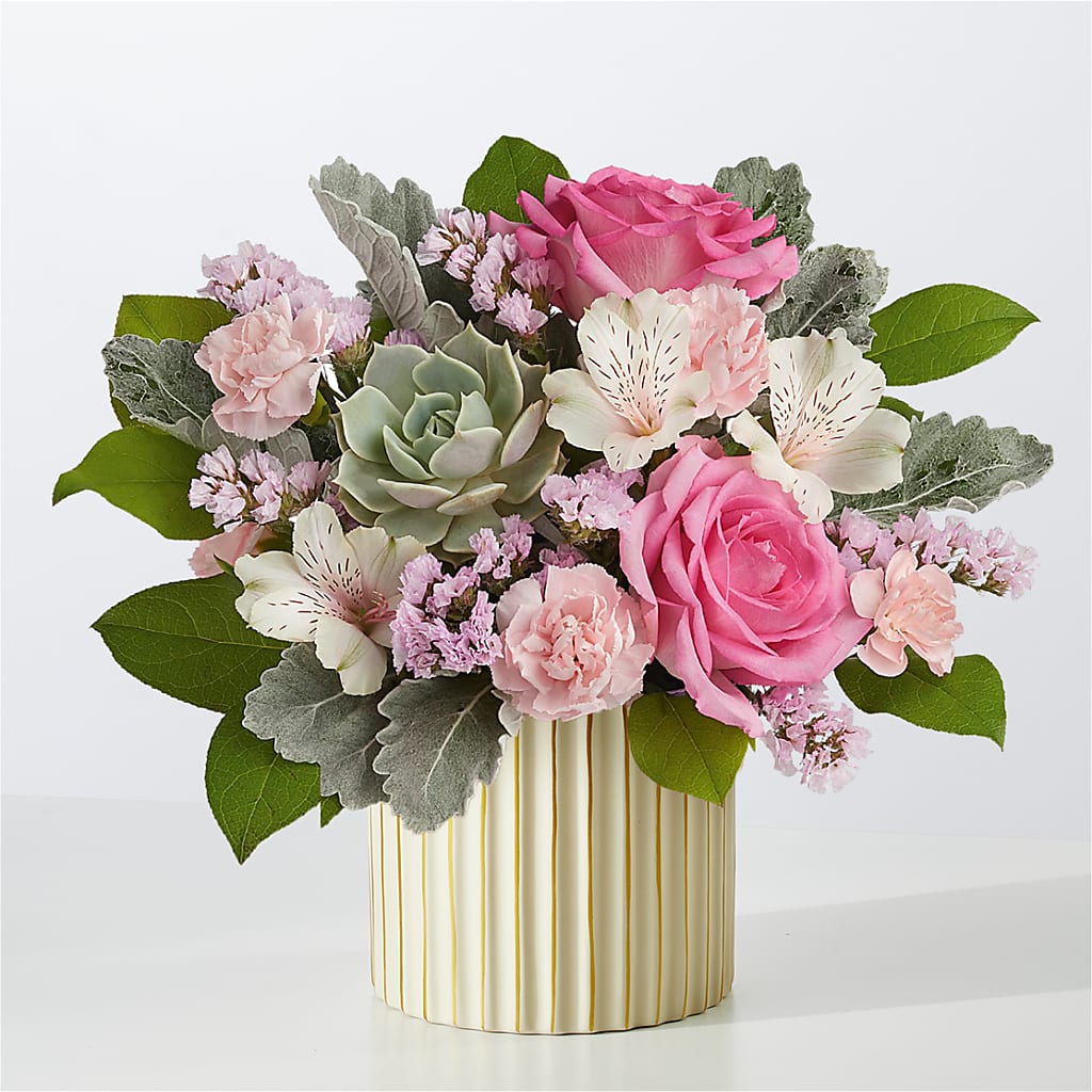 Dusty Rose Bouquet with Ivory Vase – Foryouflower.com, Tontitown AR